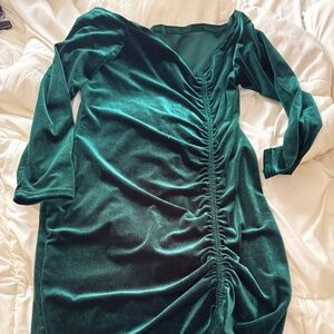 Velvet material Green Party dress